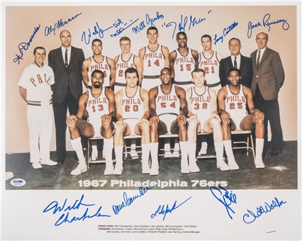 1967 Philadelphia 76ers Team Signed 16x20 World Championship Team With 13 Signatures Including Wilt Chamberlain (PSA/DNA)